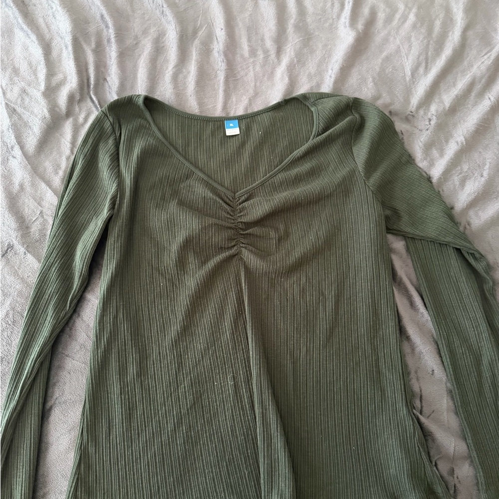Women’s XlOlive Green Ribbed Long Sleeve Top
